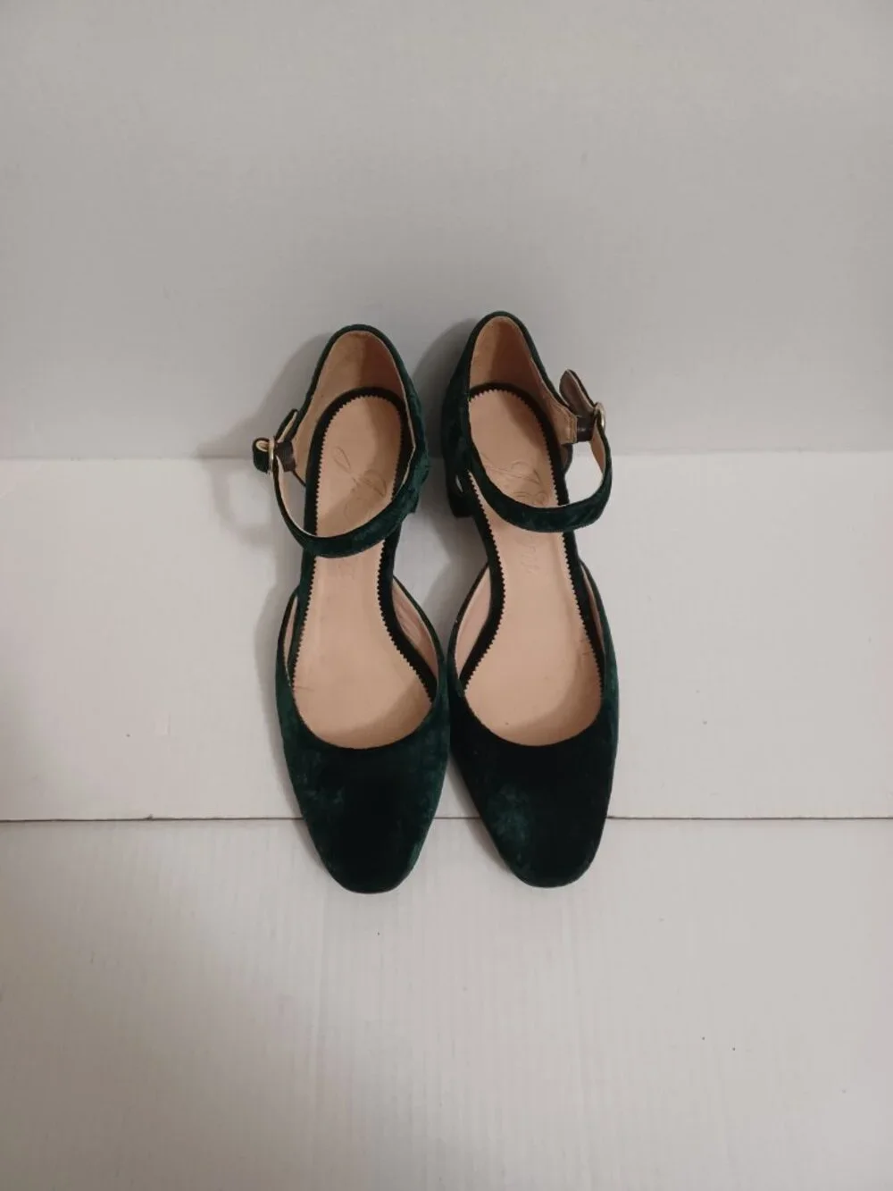 J.CREW MILLIE VELVET ANKLE STRAP HEELS SPRUCE GREEN SIZE 9.5